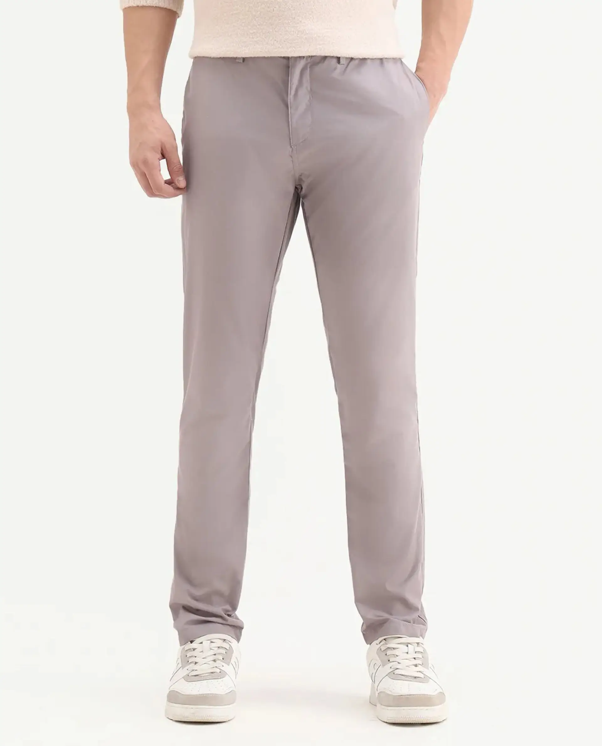 Rare Rabbit Men's Aux Light Purple Polyester Plain Regular Fit Trouser - Image 7
