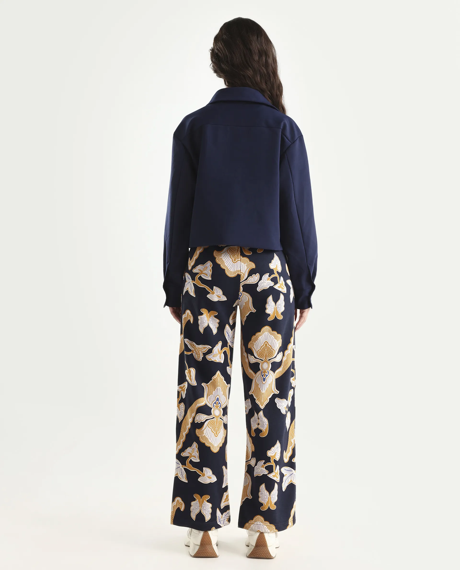 Rareism Women's Bogota Navy Cotton Abstract Print Ankle Length Relaxed Fit Track Pant - Image 7