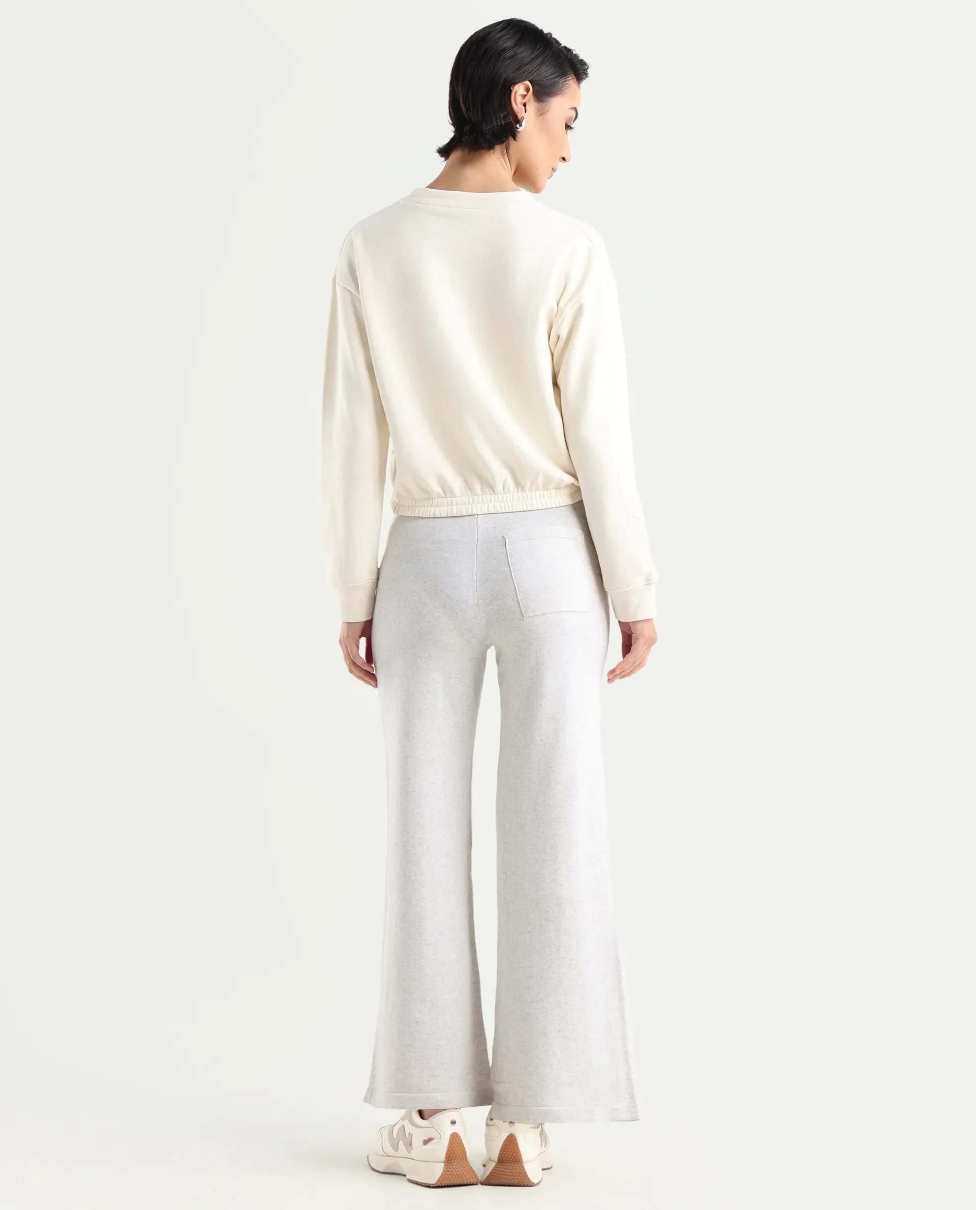 Rareism Women's Finn Track Offwhite Cotton Plain Ankle Length Flared Track Pant - Image 7