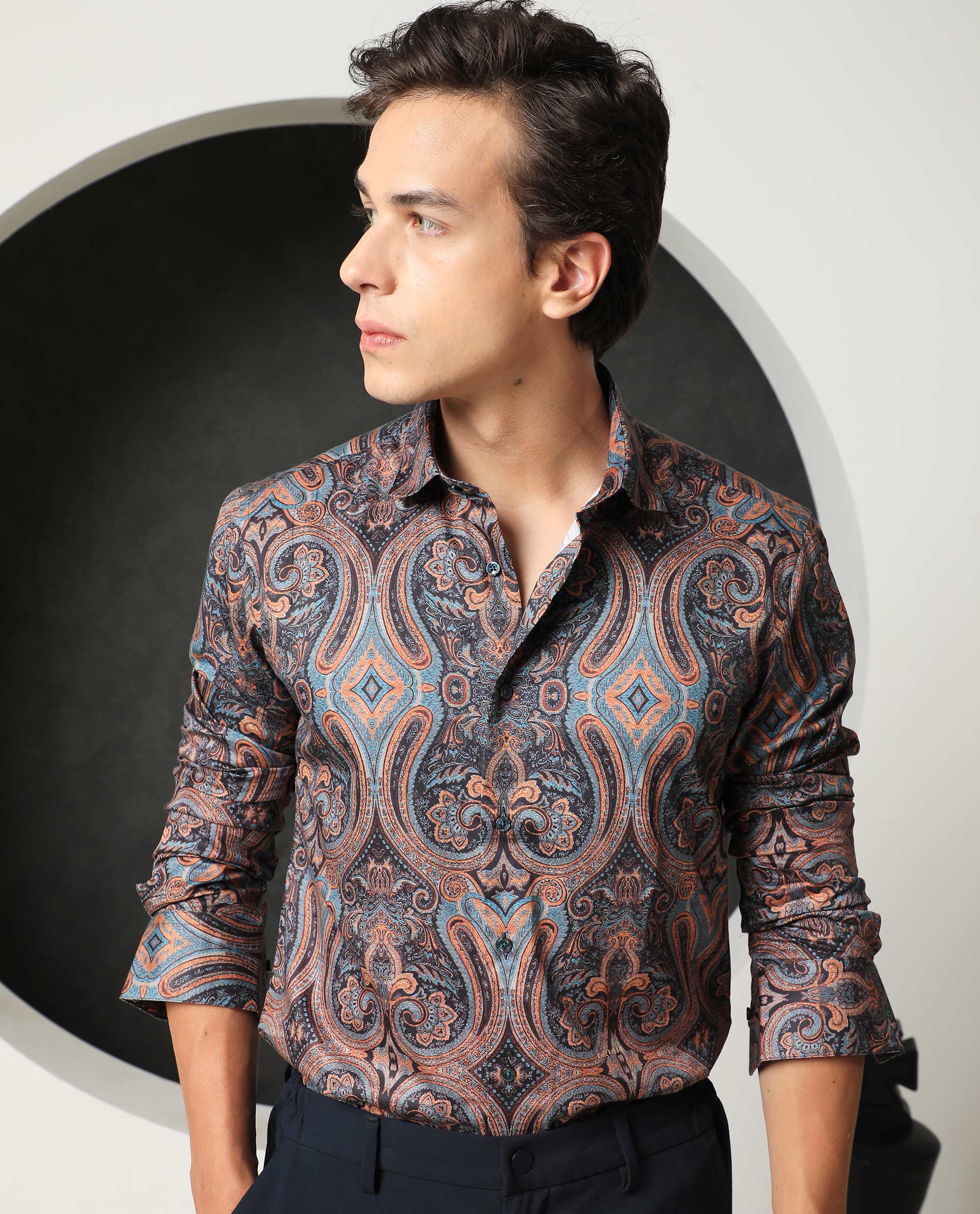 Rare Rabbit Men's Merger Navy Cotton Paisley Print Regular Fit Full Sleeve Collared Shirt - Image 4